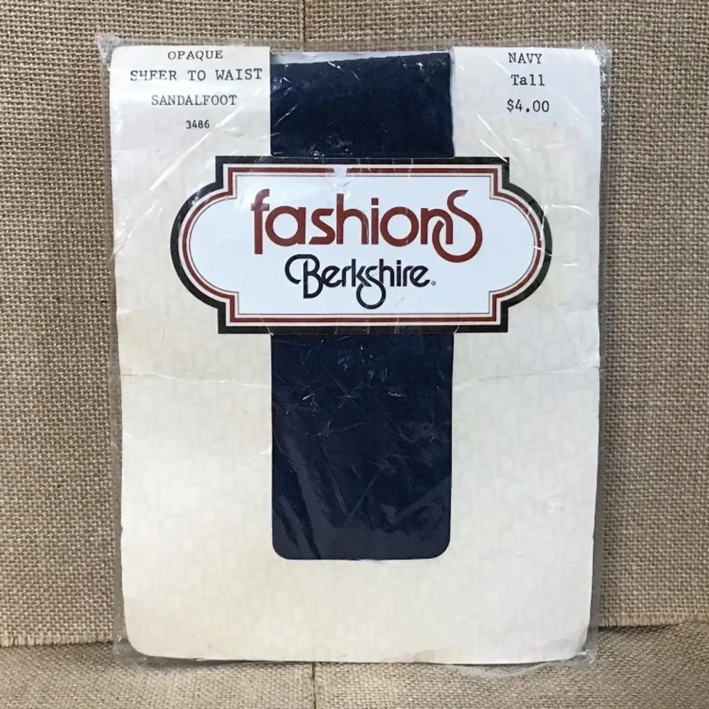Vintage Berkshire Navy Blue Opaque Pantyhose Sandalfoot Tall Classic Neutral